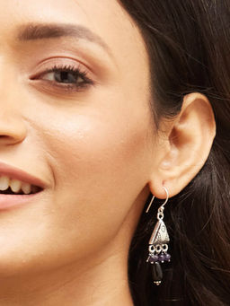 Fabindia - Purple and Black Silver Dangler Earrings