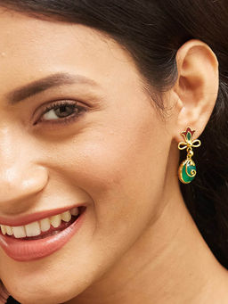 Fabindia - Green and Red Silver Dangler Earrings
