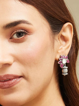 Fabindia - White and Purple Metal Dangler Earrings