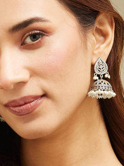 Fabindia - White Pearls Metal Jhumka Earrings