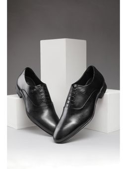 Louis Philippe - Men Black Leather Lace-Up Oxfords