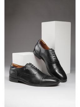 Louis Philippe - Men Black Leather Lace-Up Oxfords