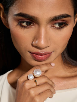 Pipa Bella by Nykaa Fashion - Gold and White Dual Pearl Statement Ring