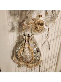 Adwita - Silver Mirror Potli Bag with Detachable Straps