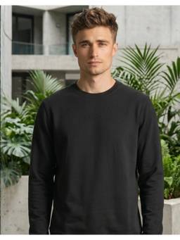Louis Philippe - Men Black Solid/Plain Cotton Blend Sweatshirt