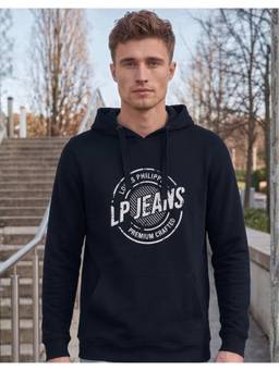 Louis Philippe - Men Black Printed Cotton Hoodie