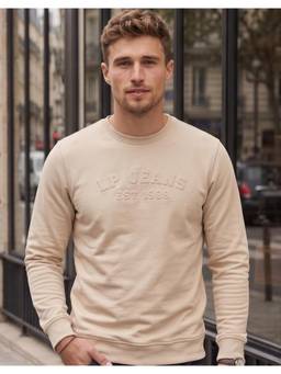 Louis Philippe - Men Beige Solid/Plain Cotton Sweatshirt