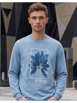 Louis Philippe - Men Blue Printed Cotton Sweatshirt