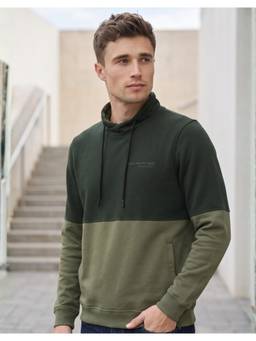 Louis Philippe - Men Olive Solid/Plain Cotton Blend Hoodie