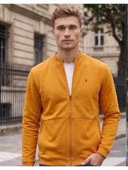 Louis Philippe - Men Mustard Solid/Plain Cotton Blend Jacket