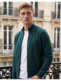 Louis Philippe - Men Green Printed Cotton Blend Jacket