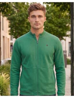 Louis Philippe - Men Green Solid/Plain Cotton Blend Jacket