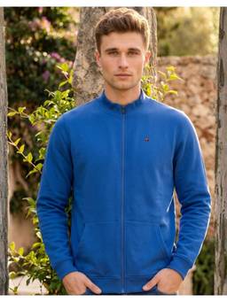 Louis Philippe - Men Blue Solid/Plain Cotton Blend Jacket