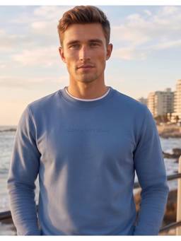 Louis Philippe - Men Blue Solid/Plain Cotton Sweatshirt