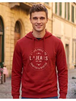 Louis Philippe - Men Red Printed Cotton Hoodie