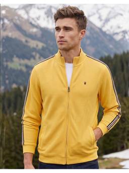 Louis Philippe - Men Yellow Solid/Plain Cotton Blend Jacket