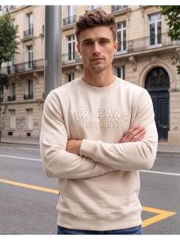 Louis Philippe - Men Casual Beige Solid Sweatshirt