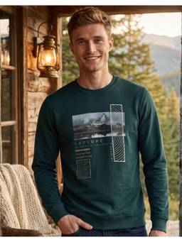 Louis Philippe - Men Casual Dark Green Printed Sweatshirt