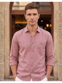 Louis Philippe - Men Pink Solid Full Sleeves Shirt