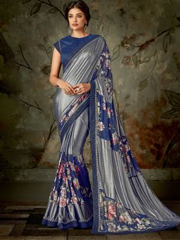 Odette - Blue Lycra Designer Saree with Unstitched Blouse