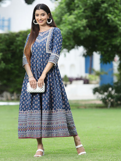 cotton anarkali dress online Sea Green Cotton Beads And Sequins Stunning Anarkali Gown After Six Wear