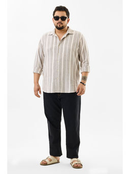 Snitch - Light Brown Stripes Casual Plus Size Shirt