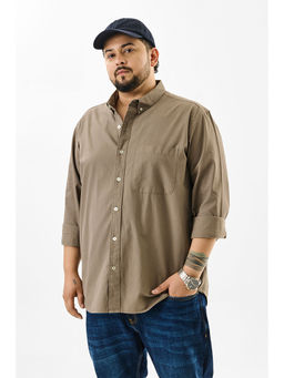 Snitch - Mens Taupe Solid/Plain Full Sleeves Slim Casual Plus Size Shirt