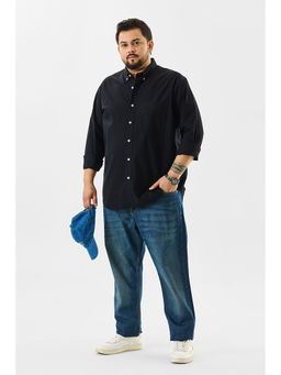 Snitch - Black Plain Full Sleeves Slim Formal Plus Size Shirt for Men