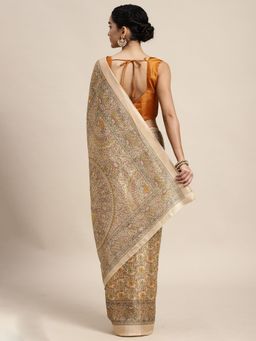 Odette - Khadi Silk Yellow Printed Saree with Unstitched Blouse