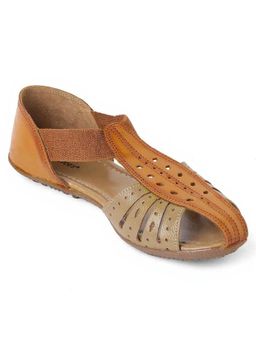 KNEETOES - Womens Two-tone Light Brown Laser-cut Sandals