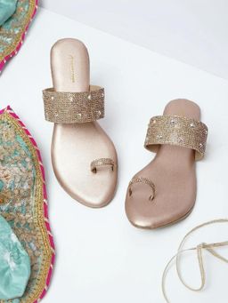 KNEETOES - Womens Gem glow Embellished Rose Gold Sandals