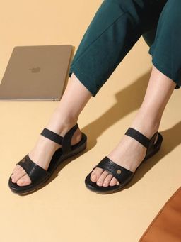 KNEETOES - Womens Textured Black Open-Toe Sandals