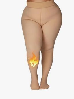Secrets By ZeroKaata - Women Plus Size High Waist Fleece Winter Fur Stockings Nude