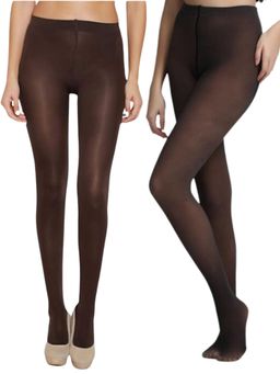 Secrets By ZeroKaata - Women Pack Of 2 Dual-Tone Fleece Winter Fur Pantyhose Stockings Multi-Color