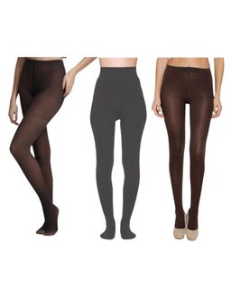 Secrets By ZeroKaata - Women Pack Of 3 Dual-Tone Fleece Winter Fur Pantyhose Stockings Multi-Color