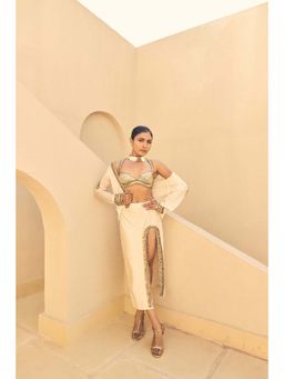 ASHNA VASWANI - Cream Devi Drape Skirt with Jacket and Bralette