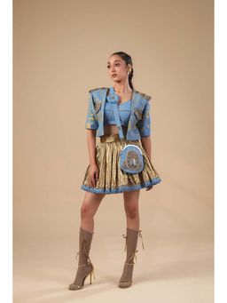 ASHNA VASWANI - Blue Denim Crop Jacket with Denim Bralette and Skirt