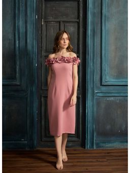 Weaving Cult - Rose Pink Off-Shoulder Midi Dress