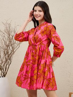 ZUMMER - Pink Printed Flared Mini Dress