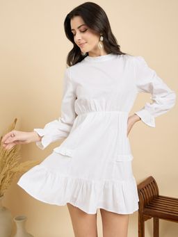 ZUMMER - White Solid A-Line Mini Dress