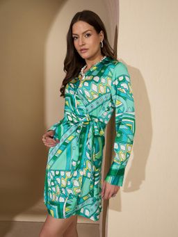 ZUMMER - Blue Printed Wrap Mini Dress