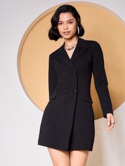 ZUMMER - Black Solid Blazer Dresses Mini Dress