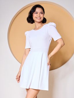 ZUMMER - White Solid Flared Mini Dress