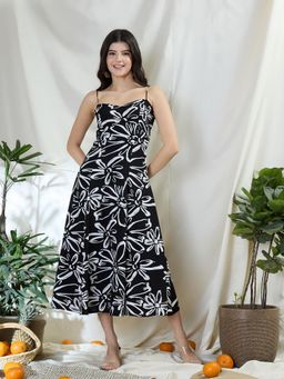 ZUMMER - Black Printed Flared Midi Dress