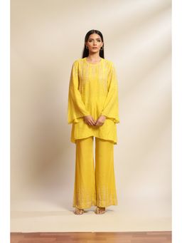 One Not Two - Mango Viscose Silk Kurta & Pant with Sequins & Beads Yoke & Sleeve (Set of 2)