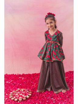 Chotibuti - Green Chanderi Printed Kurta with Sharara and Dupatta