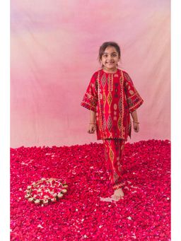 Chotibuti - Red Mirror Work Kurta with Salwar