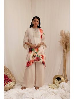 SURKH SYAHI - White Gul Dasta Kaftan with Palazzo and Slip
