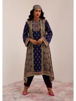 SURKH SYAHI - Blue Kaashni A-Line Tunic with Dhoti Pant and Inner