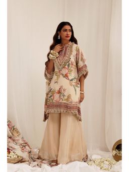 SURKH SYAHI - Beige Madhaniya - Kaftan with Palazzo and Slip